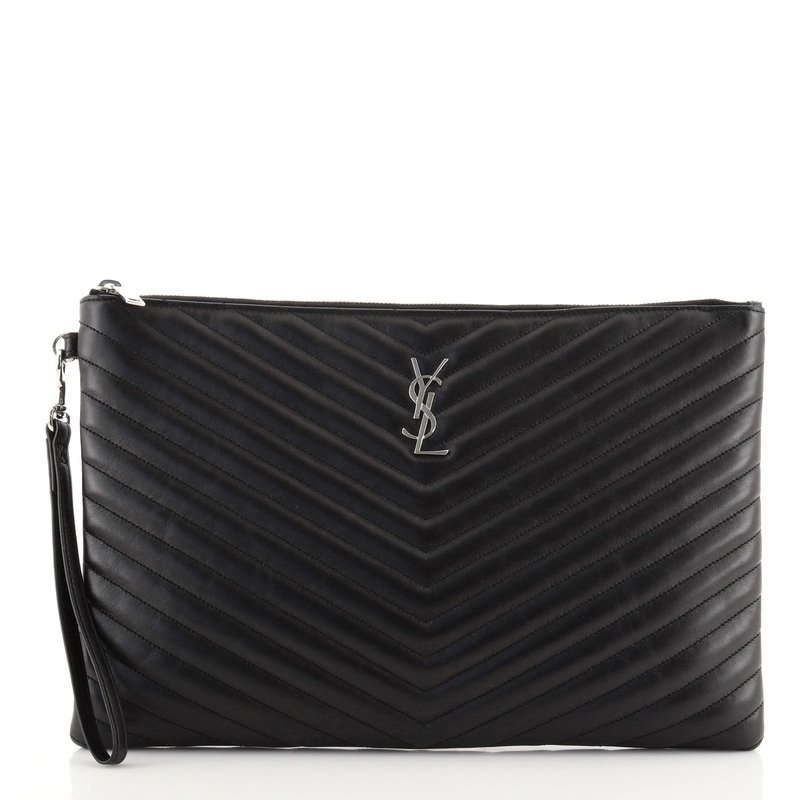Classic Monogram Wristlet Pouch Matelasse Chevron Leather Medium S744816655031