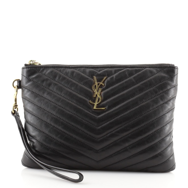 Classic Monogram Wristlet Pouch Matelasse Chevron Leather Small S744816688851