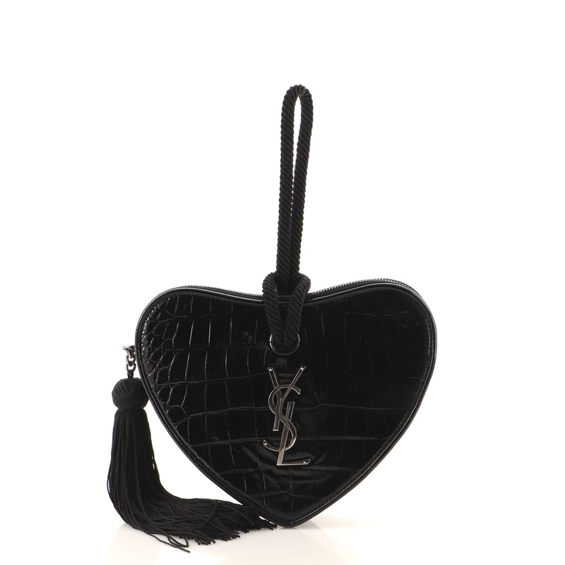 Heart Tassel Clutch Crocodile Embossed Patent S744816578017