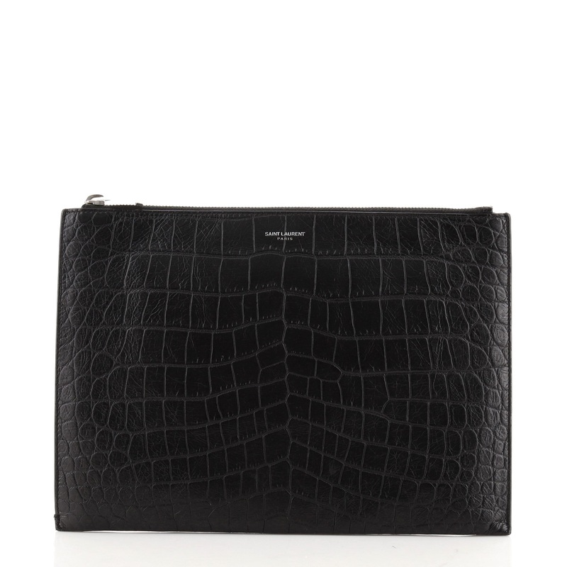 Zip Pouch Crocodile Embossed Leather Medium S744816669337