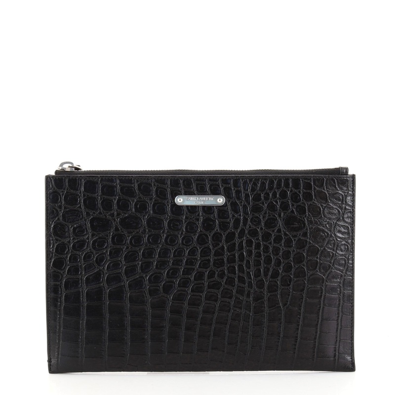 Zip Pouch Crocodile Embossed Leather Small S744816630949