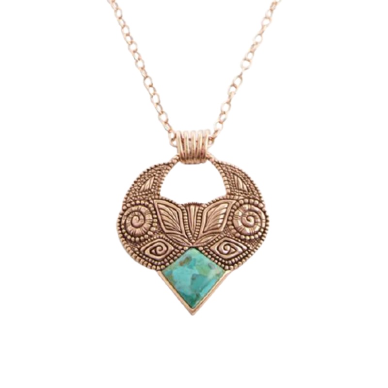 Barse Art Deco Turquoise Copper Chain and Turquoise Pendant