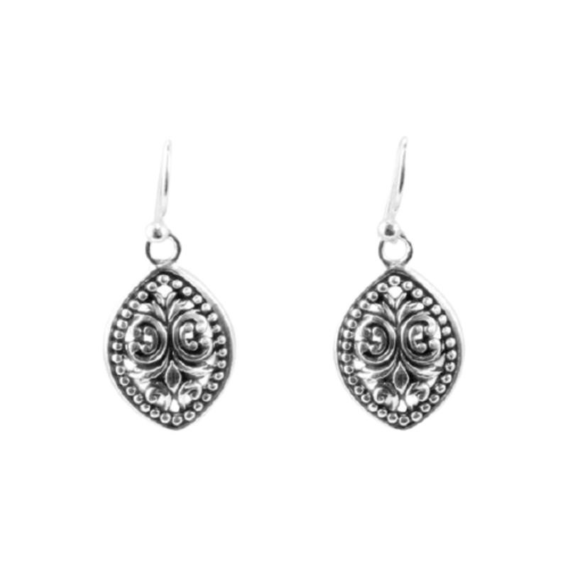 Barse Beaded Scrolled Sterling Teardrop Earring