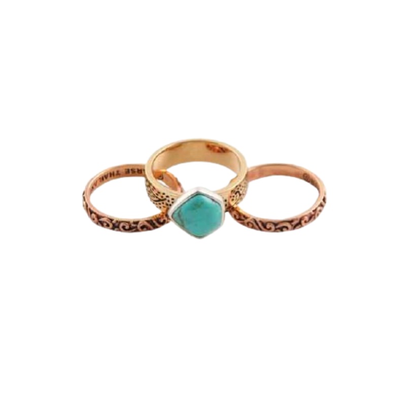 Barse Bronze Copper and Turquoise Stack Ring