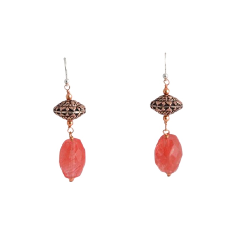 Barse Copper Bali Bead and Cherry Quartz Earring