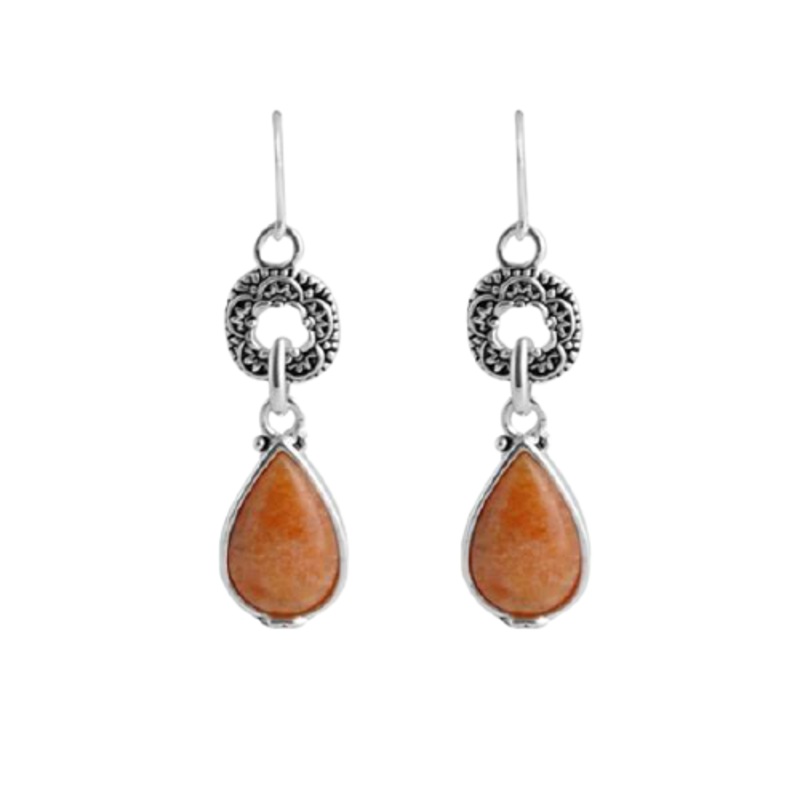 Barse Delicate Orange Jade Teardrop Earring