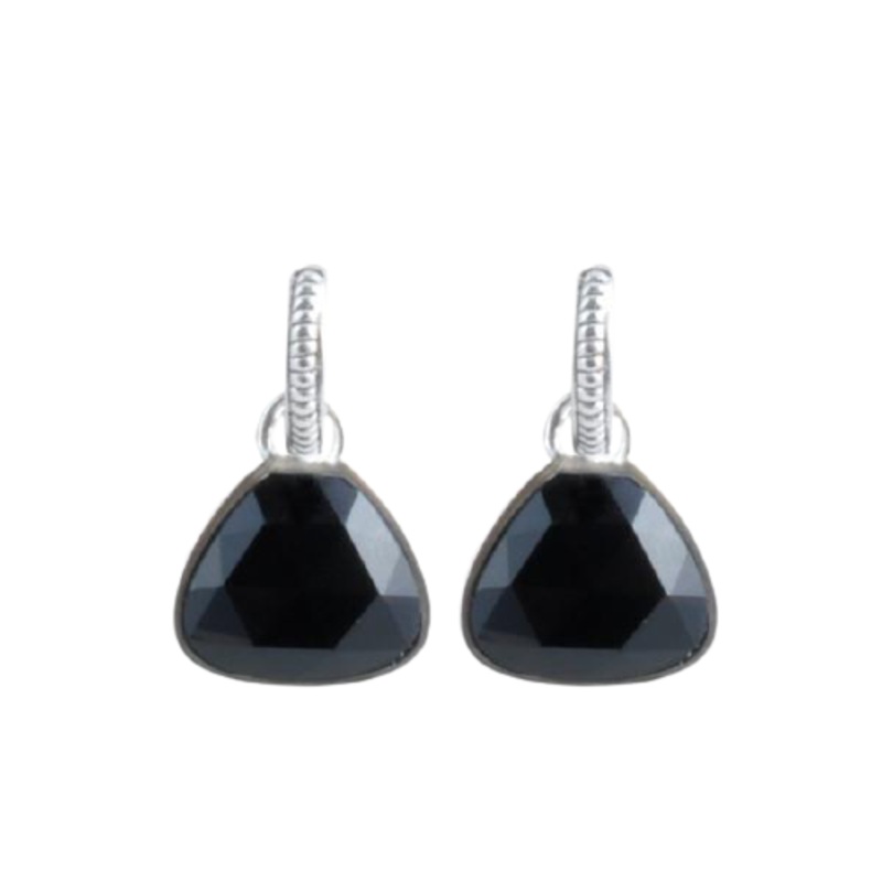 Barse Half Hoop Faceted Onyx Charm Earring