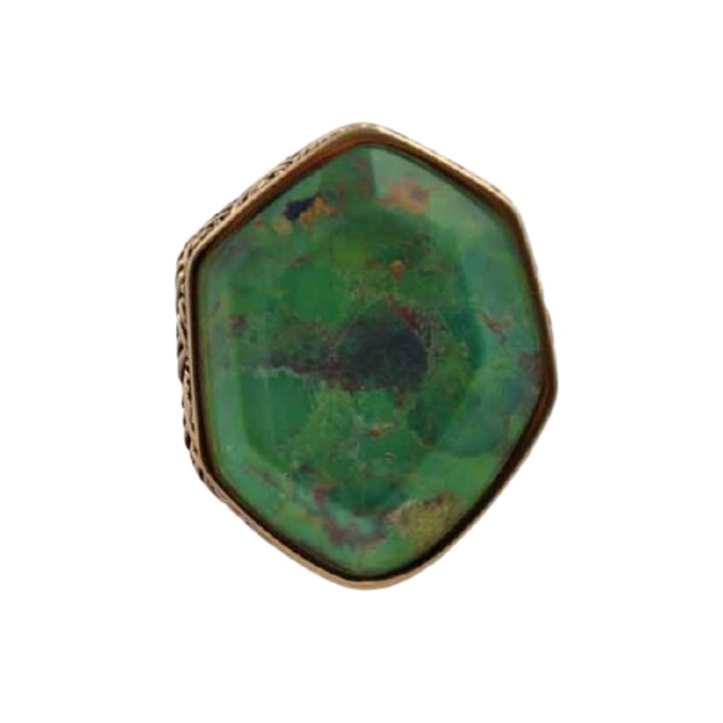 Barse Hammered Bronze Statement Ring - Lime Green Agate