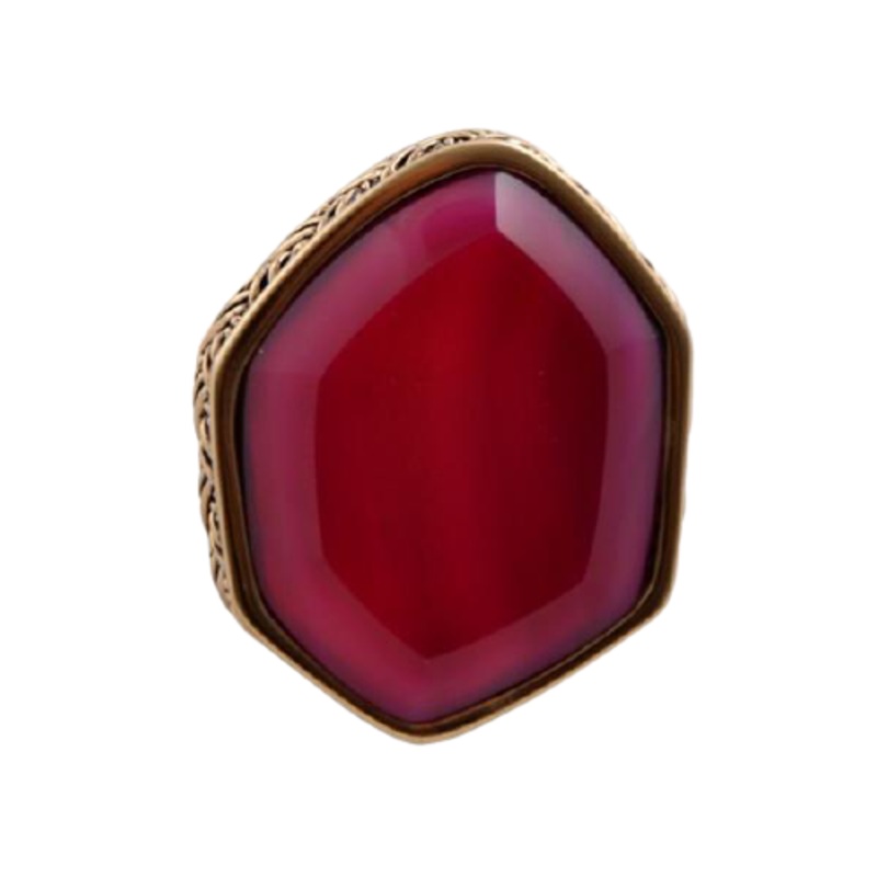 Barse Hammered Bronze Statement Ring - Pink Agate