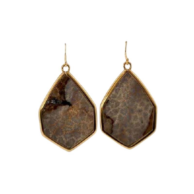 Barse Hexagonal Statement Earring-Fossilized Coral