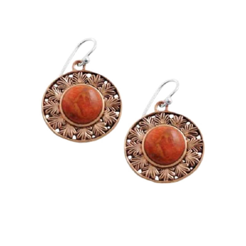 Barse Leaf Motif Copper and Sponge Coral Earring
