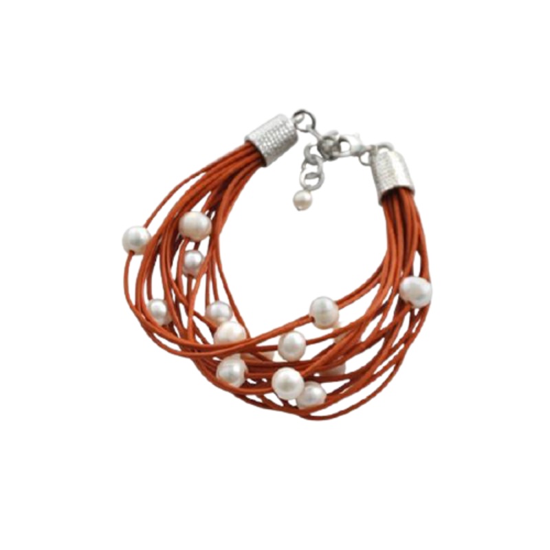 Barse Leather 'n' Pearls Good Times Bracelet-Orange