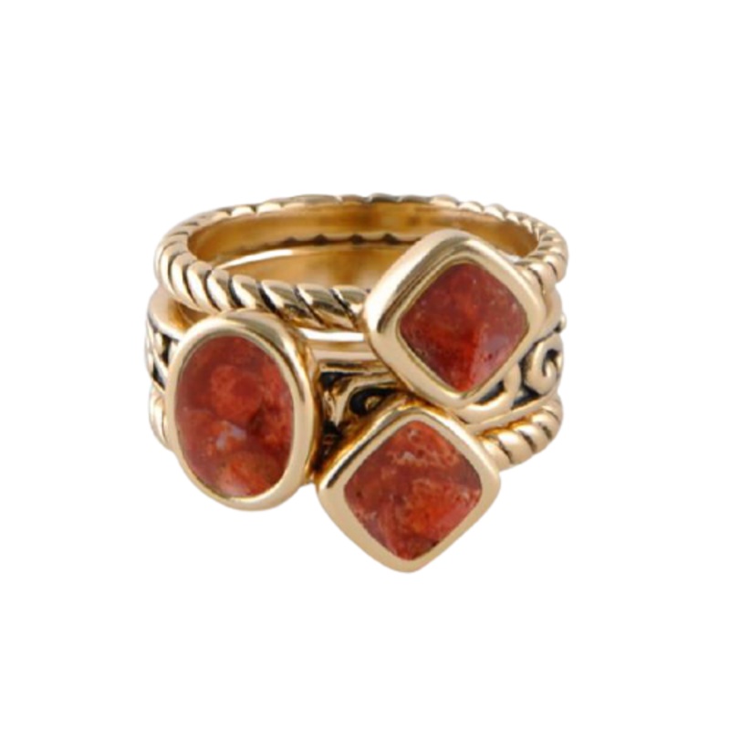 Barse Multi-Shape Orange Sponge Coral Trio Ring