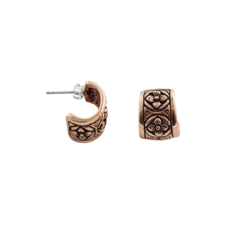 Barse Petite Floral Hoop Earring-Copper