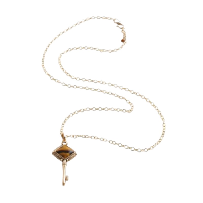 Barse Skeleton Key Necklace-Tiger Eye