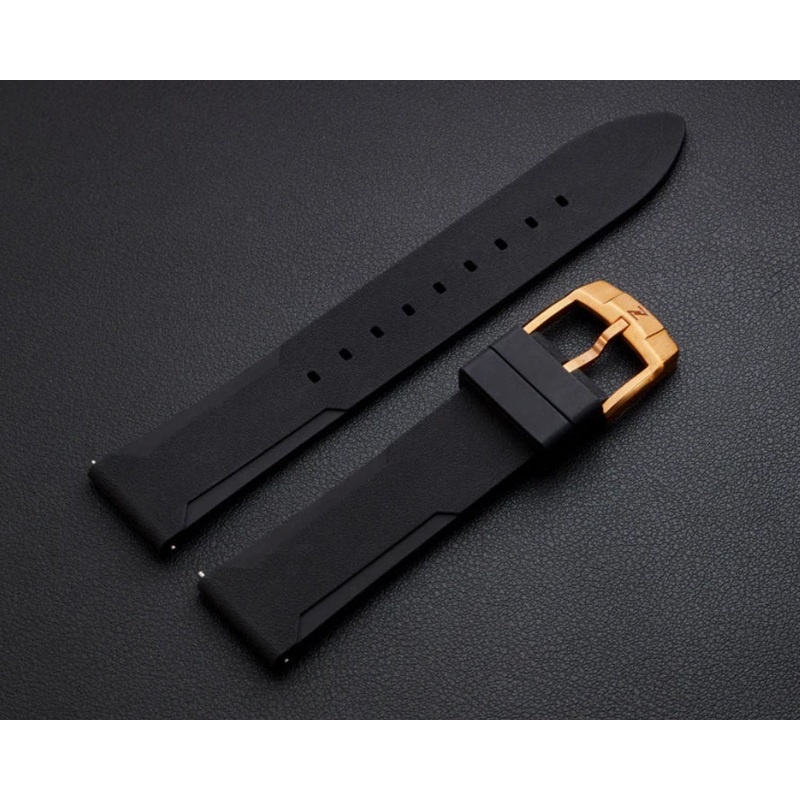 Zelos Black FKM Rubber Strap 22mm Bronze Clasp