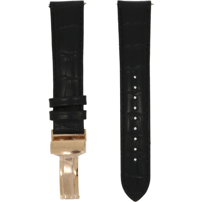Zelos Black Leather Strap 20mm RGP Deployant Clasp