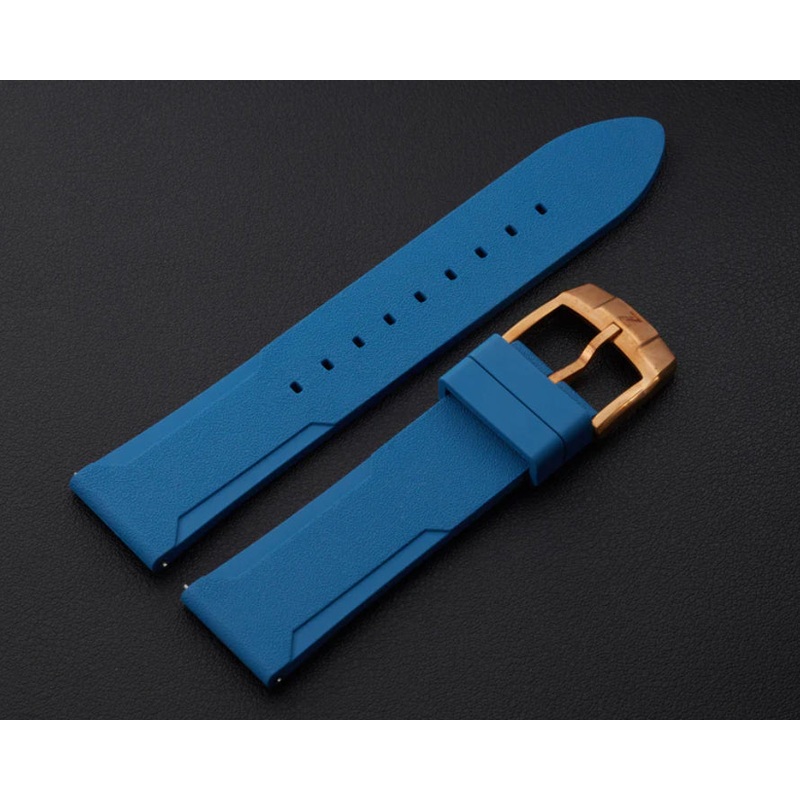 Zelos Blue FKM Rubber Strap 20mm Bronze Clasp