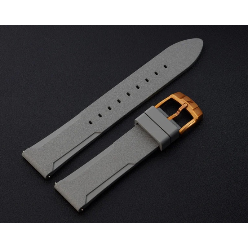 Zelos Grey FKM Rubber Strap 22mm Bronze Clasp
