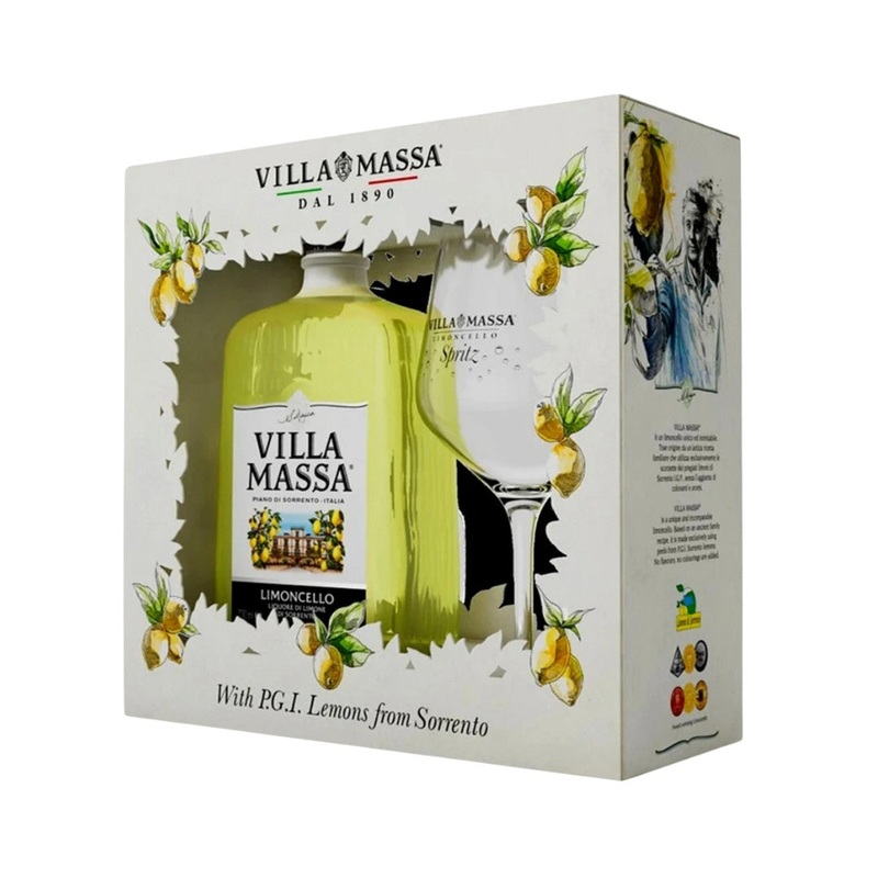 Villa Massa Limoncello Glass Gift Pack 500ml (ABV 30%)