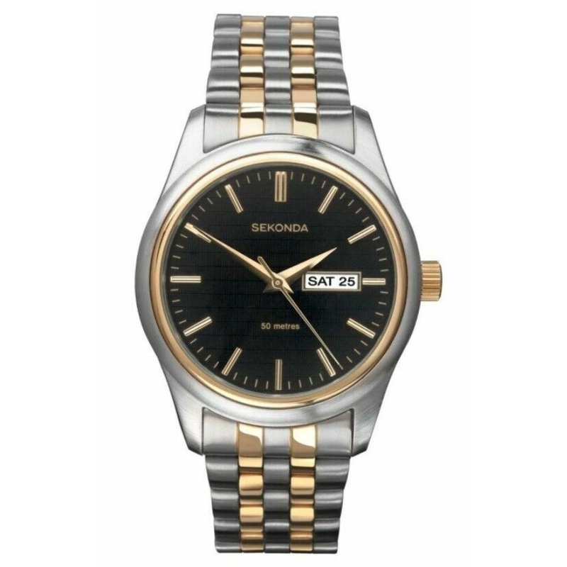 Sekonda Two Tone Case Black Dial Mens Watch