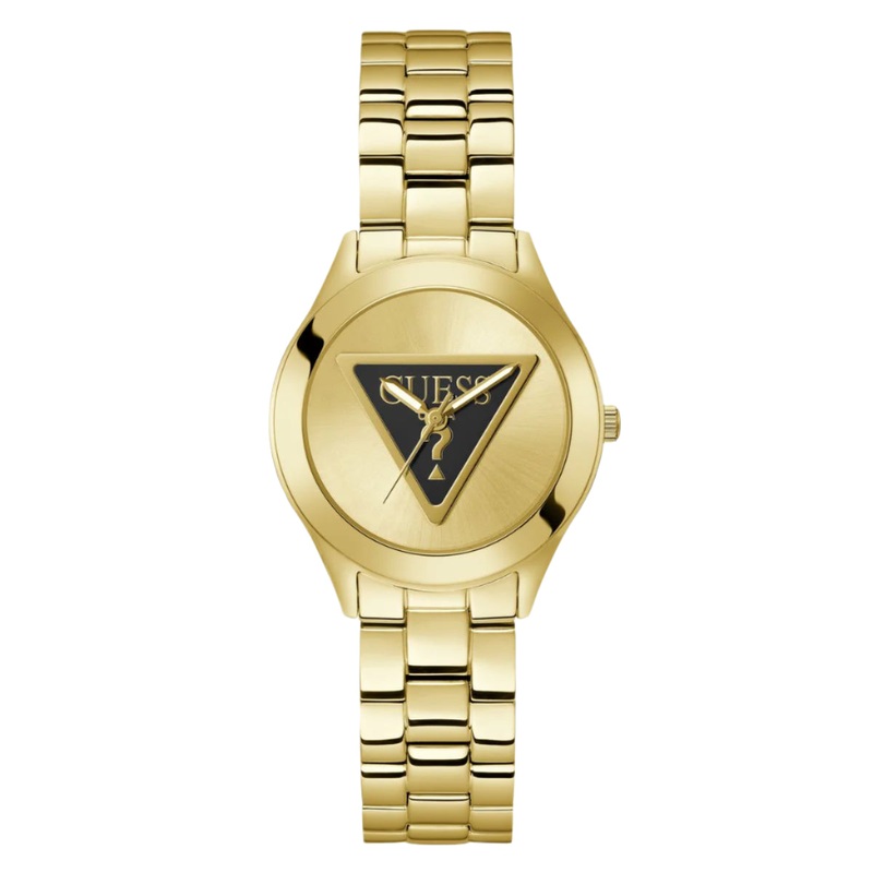 Guess Tri Plaque Champagne Dial Gold Stainless Steel Watch GW0675L2