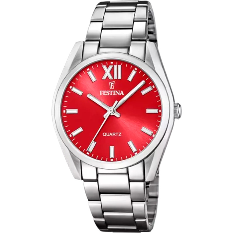 Festina F20622/B Elegance Collection: Stainless Steel Strap Watch with Red Dial
