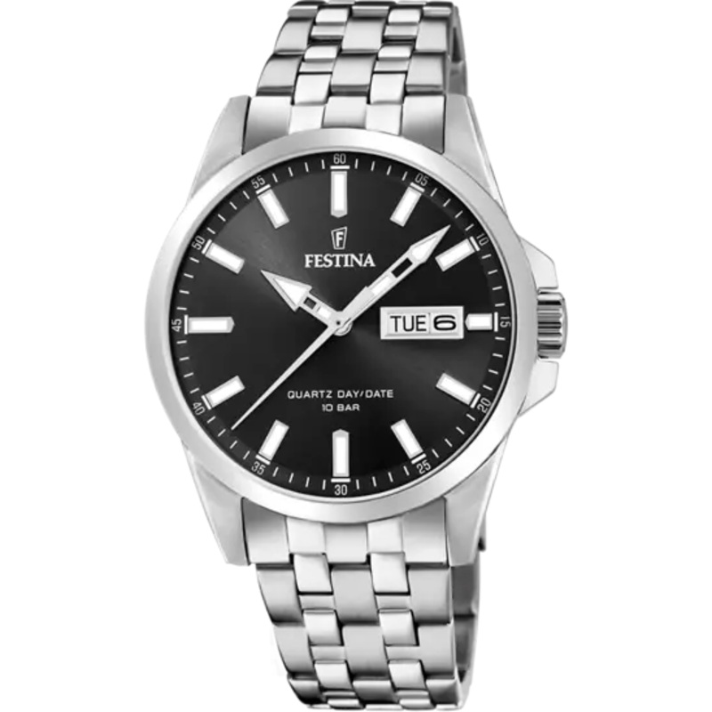 Festina Men's Sophisticated Elegance Black Dial Stainless Steel Watch F20357/4