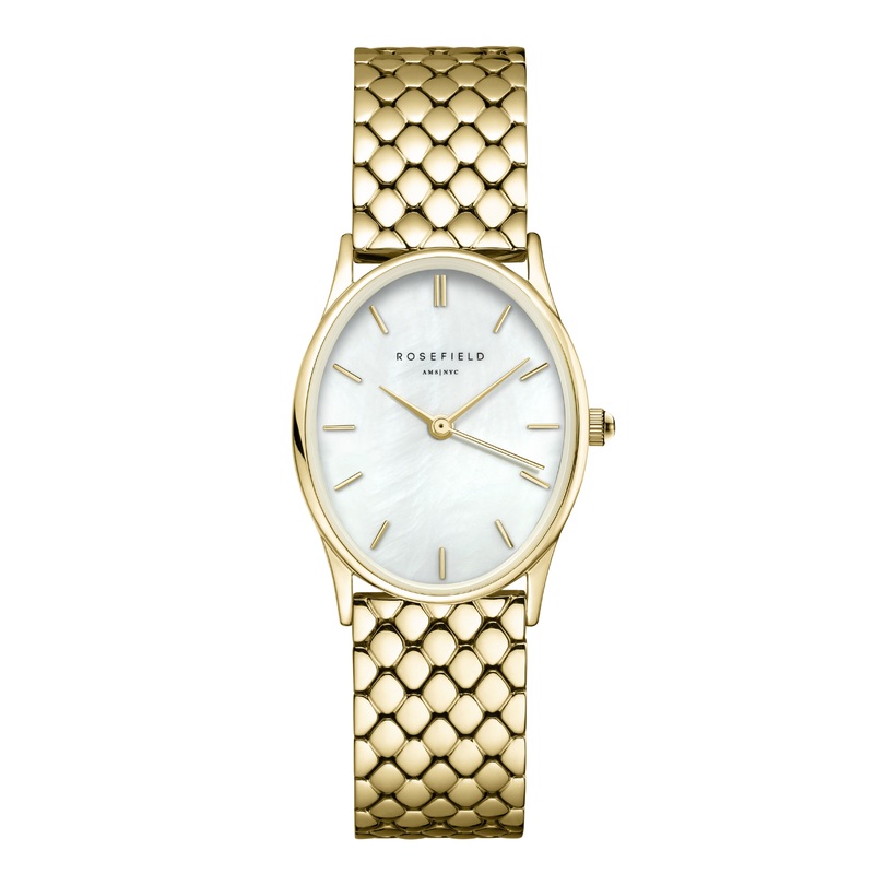 Rosefield The Oval White MOP Steel Gold Watch OWGSG-OV01