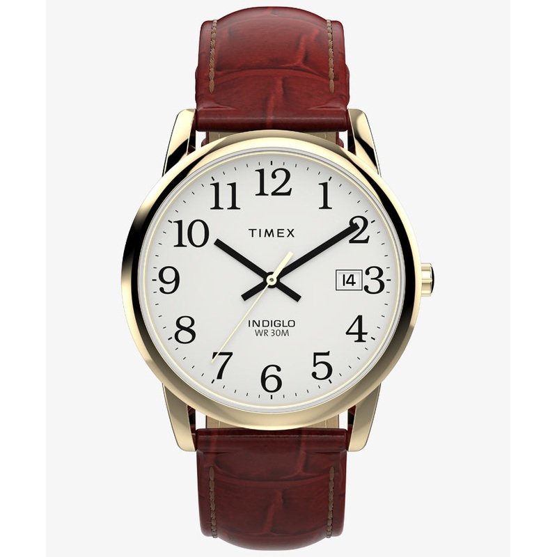 Timex Easy Reader 35 White Dial Brown Leather Strap Watch TW2W95500