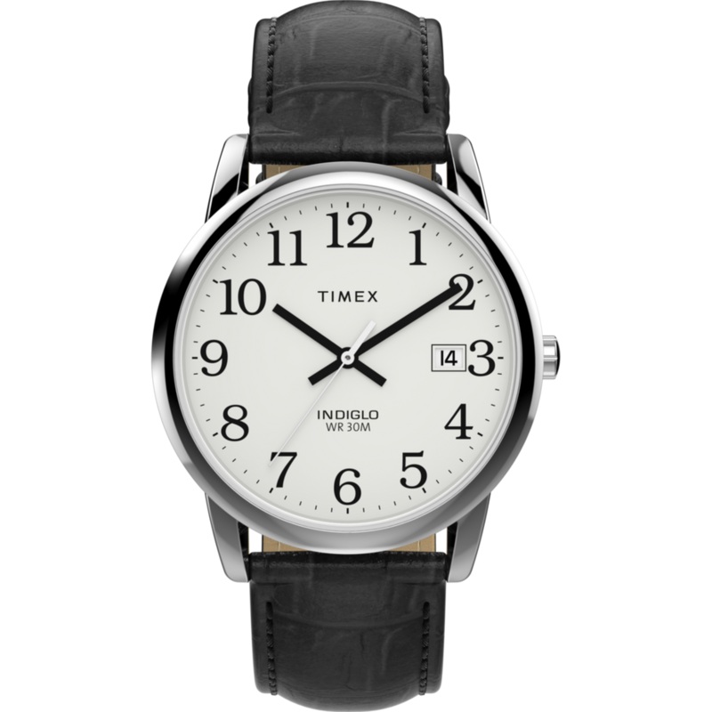 Timex Easy Reader35 White Dial Black Leather Strap Watch TW2W95400