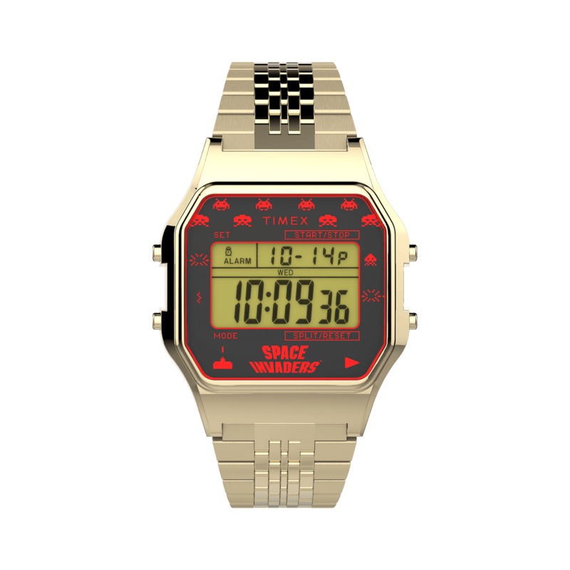 Timex T80 Space Invaders Gold Stainless Steel Watch TW2V30100