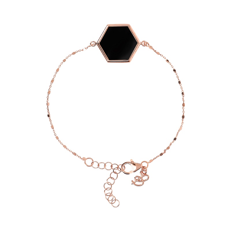 Bronzallure Cube Chain Black Onyx Bracelet with Hexagon