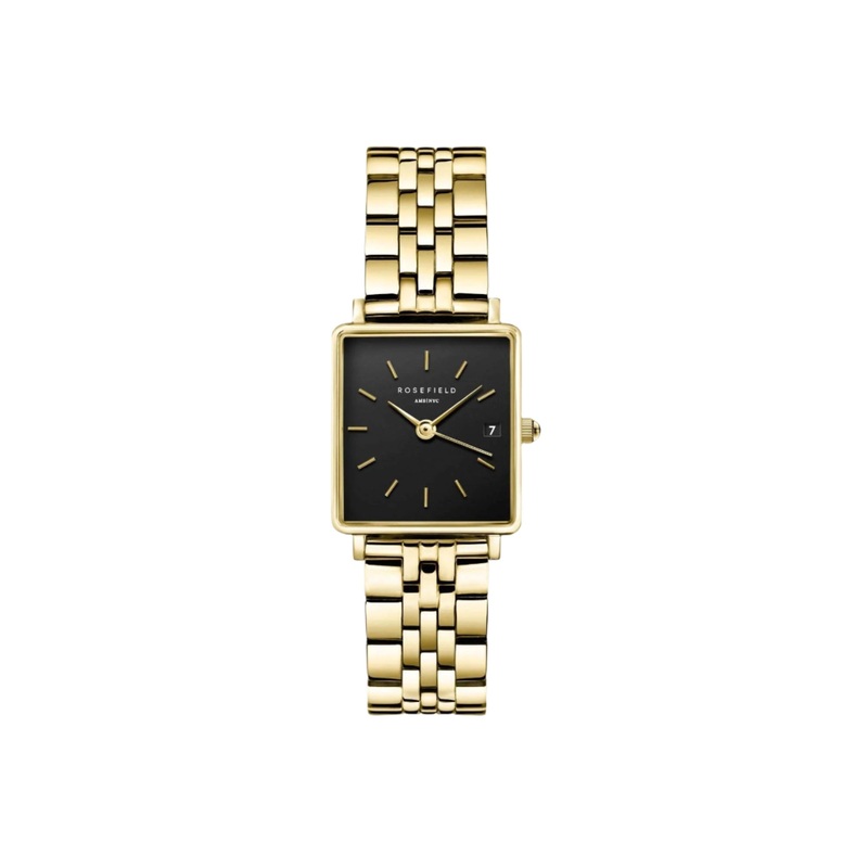 Rosefield Mini Boxy Black Dial Gold Stainless Steel Watch QMBG-Q025