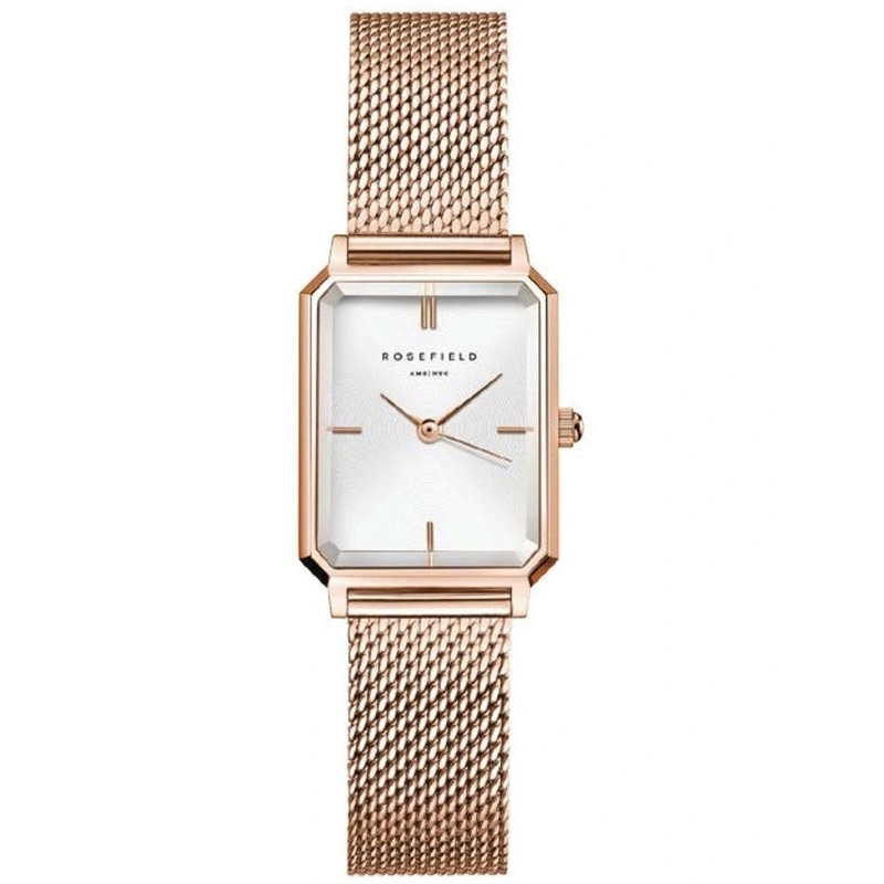 Rosefield Octagon XS White Dial Rose Gold Mesh Watch OWRMR-O59