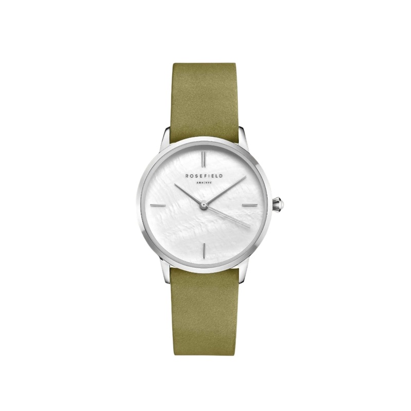 Rosefield Pearl 36mm Mother of Pearl Dial Olive Leather Strap Watch RMOLS-R05