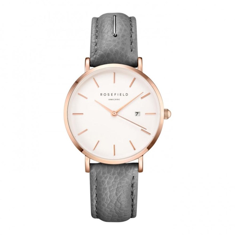 Rosefield September Issue White Dial Grey Leather Strap Watch SIGD-I82
