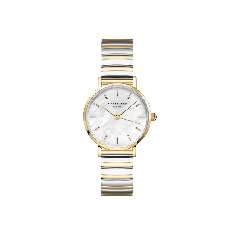 Rosefield  Small Edit White MOP Half-Moon Steel Duotone Watch SEWDSG-SE03