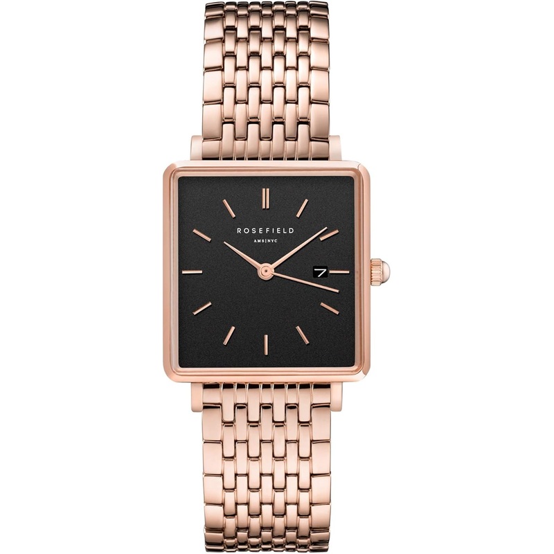 Rosefield The Boxy Black Dial Rosegold Stainless Steel Watch QBSR-Q19