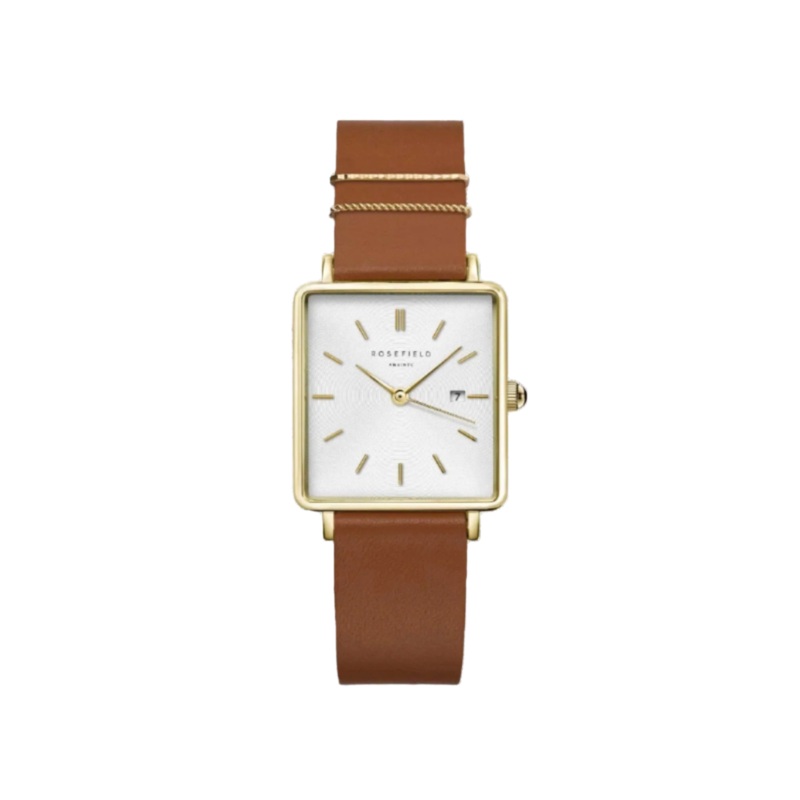 Rosefield The Boxy White Dial Tan Leather Strap Watch QSCG-Q029