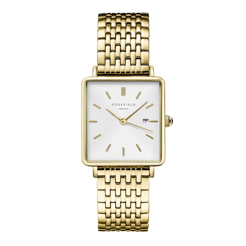 Rosefield The Boxy White Sunray Steel Gold Watch QWSG-Q09
