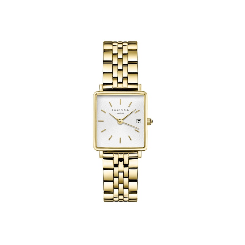 Rosefield The Boxy XS White Sunray Steel Gold Watch QMWSG-Q021