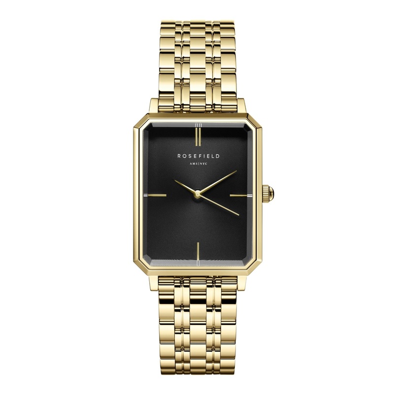 Rosefield The Octagon Black Sunray Steel Gold Watch OBSSG-O47