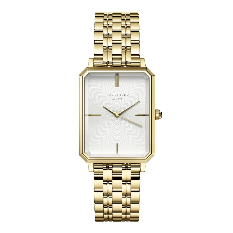 Rosefield The Octagon White Sunray Steel Gold Watch OCWSG-O40