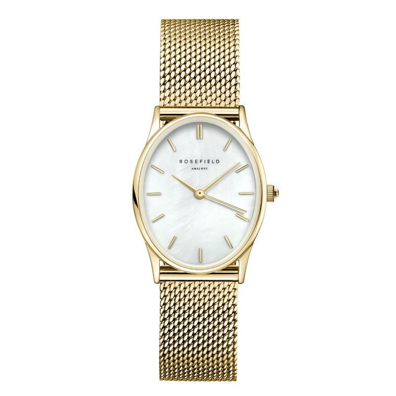 Rosefield The Oval White MOP Mesh Gold Watch OWGMG-OV10