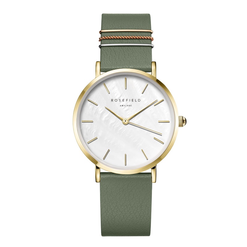 Rosefield The West Village MOP Fresh Olive Green Gold Watch WFGG-W85