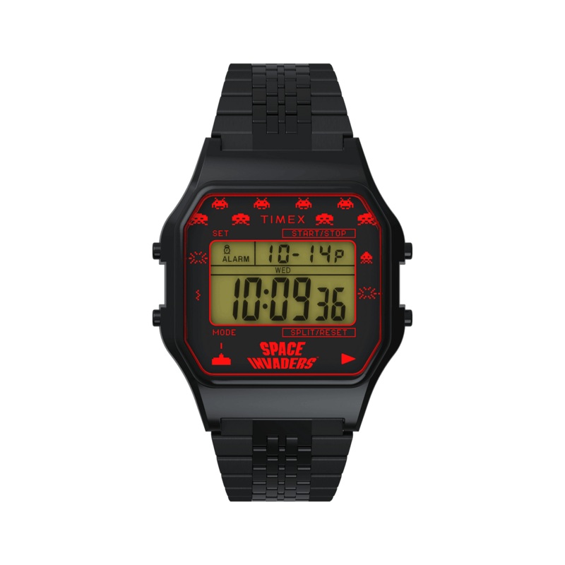 Timex T80 Space Invaders Black Stainless Steel Watch TW2V30200