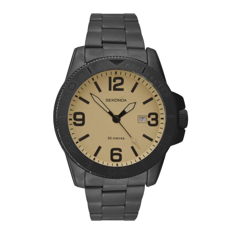 Sekonda Black Case Cream Dial Mens Watch