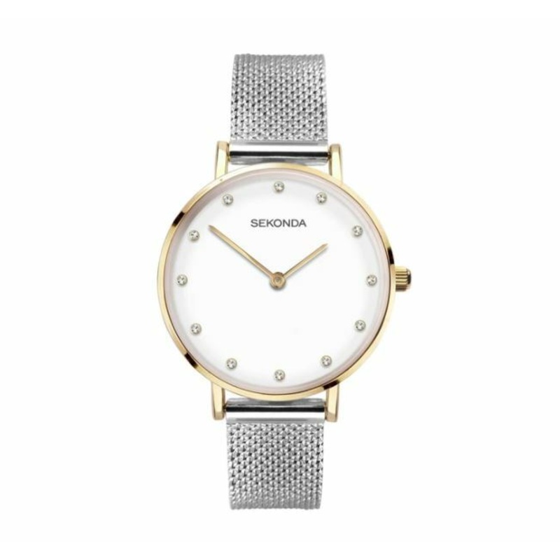 Sekonda Gold Case White Stone Set Dial Womens Watch