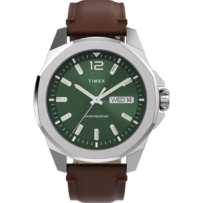 Timex Essex 44mm Leather Green Dial Watch TW2W14000